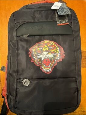 Ed Hardy Black Backpack with Red & Yellow Tiger Motif